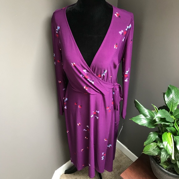 NWT Chaps Womens Deepest Violet Floral Wrap Dress - Picture 2 of 6